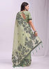 Pistachio Green Woven Cotton Linen Silk Saree