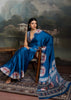 Dazzaling Blue Printed Satin Silk Saree