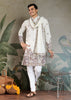White Sequence Embroidered Cotton Kurta With Dupatta