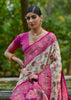 Cream And Pink Woven Kashmiri Jamewar Silk Saree