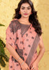 Peach Pink Woven Linen Silk Saree