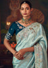 Aqua Blue Woven Embroidered Saree