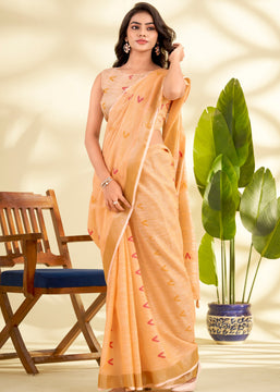 Delight Orange Woven Linen Silk Saree