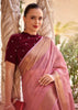 Blossom Pink Woven Banarasi Linen Silk Saree with Velvet Blouse