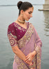 Mist Purple Woven Banarasi Designer Silk Saree With Embroidered Blouse