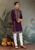 Wine Purple Embroidered Stitched Kurta Set