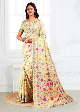 Off White Woven Linen Cotton Silk Saree