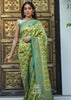 Phalgun : Rangkaat Khaddi Georgette Handloom Banarasi Saree In Shades Of Green