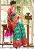 Mayuri: Kanjivaram Leheriya Saree Featuring Majestic Peacocks In Shades of Blue and Red (7659176034497) (7704220139713)