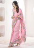 Baby Pink Woven Linen Silk Saree