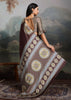 Chocolate Brown Printed Satin Silk Saree