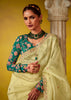 Pastel Yellow Woven Embroidered Chiffon Saree