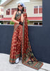 Ochre Red Satin Crepe Digital Printed Saga Saree With Contrast Blouse