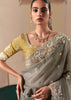 Taupe Grey Embroidered Designer Silk Saree