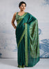 Cadmium Green Satin Silk Saree with Ajrakh Printed Pallu and Blouse