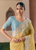 Pastel Yellow Embroidered Designer Silk Saree