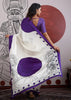 Purple And White Printed Satin Silk Saree