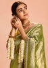 Henna Green Woven Banarasi Designer Tissue Silk Saree With Embroidered Blouse