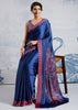 Ultramarin Blue Satin Silk Saree with Ajrakh Printed Pallu and Blouse