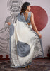 Powder Grey Printed  Satin Silk Saree