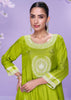 Lime Green A-Line Embroidered Kurta