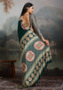Hunter Green Printed Satin Silk Saree