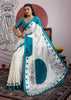 Teal Blue Printed Satin Silk Saree
