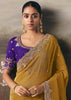Mustard Yellow Tissue Embroidered Wedding Wear Saree