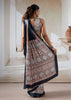 Medieval Blue Printed Satin Silk Saree