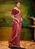 Earthy Red Heavy Embroidered Designer Silk Saree With contrast Blouse