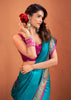 Teal Blue Woven Banarasi Patola Silk Saree