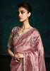 Mauve Pink Designer Tissue Silk Saree With Printed Blouse