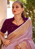 Lilac Purple Woven Banarasi Linen Silk Saree with Velvet Blouse