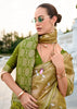 Olive Green Woven Tissue Silk Saree