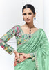 Florida Green Designer Organza Tissue Silk Saree With Printed Blouse