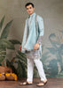 Sky Blue Sequence Embroidered Cotton Kurta With Dupatta