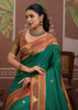 Hunter Green Woven Tussar Silk Saree