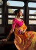 "Exclusive Offer" : Zinnia Orange Woven Embroidered Banarasi Silk Saree