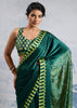 Cadmium Green Satin Silk Saree with Ajrakh Printed Pallu and Blouse