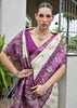 White & Purple Woven Banarasi Patola Silk Saree