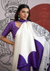 Purple And White Printed Satin Silk Saree