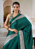 Antique Green Printed Satin Silk Saree