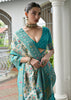 White & Sea Green Woven Banarasi Patola Silk Saree