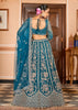 Persian Blue Embroidered Net Lehenga