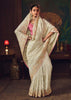 Victorian Pearl White Woven Embroidered Saree