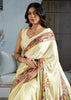 Cream Printed Satin Silk Saree