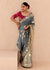 Ash Grey Heavy Embroidered Designer Silk Saree