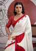 Red And White Printed Satin Silk Saree