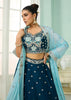 Teal Blue Georgette Embroidered Sequins Lehenga Set