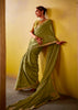 Kiwi Green Woven Embroidered Chiffon Saree